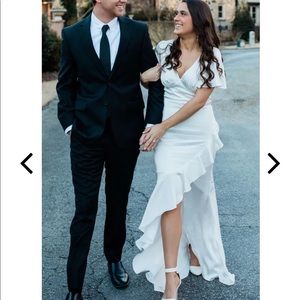 Bridal Dress: Eternal Bond White Satin Ruffled Flutter Sleeve Maxi Dress